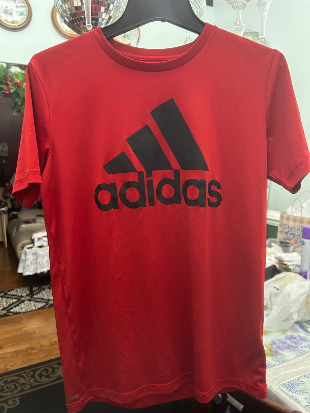 adidas Red Short Sleeve Tee with Black Logo Center
